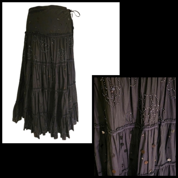 BCBGMaxAzria Beaded Ruffle Maxi Skirt with Sequins - Picture 1 of 16